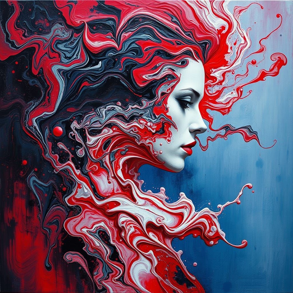 Fluid Abstract Portrait in Red, White, and Blue