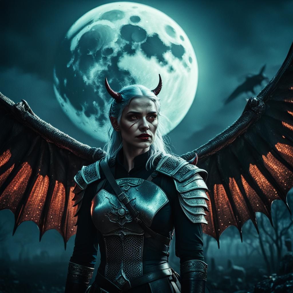 Demonic Witcher: Moonlit Beauty in Cinematic Style