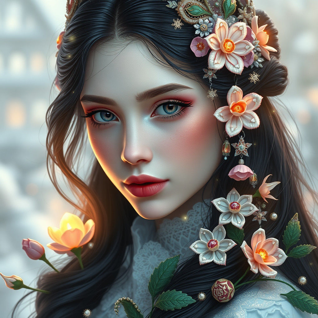 Fantasy Flower Girl in Winter Wonderland