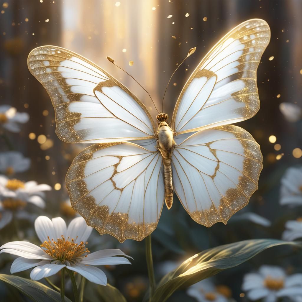 Elegant Gold and White Butterfly Concept Art