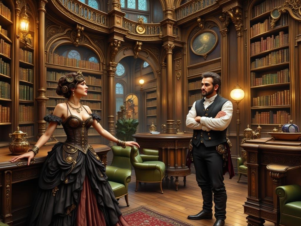 Steampunk Lady Engages in Conversation with the Vicar in a G...