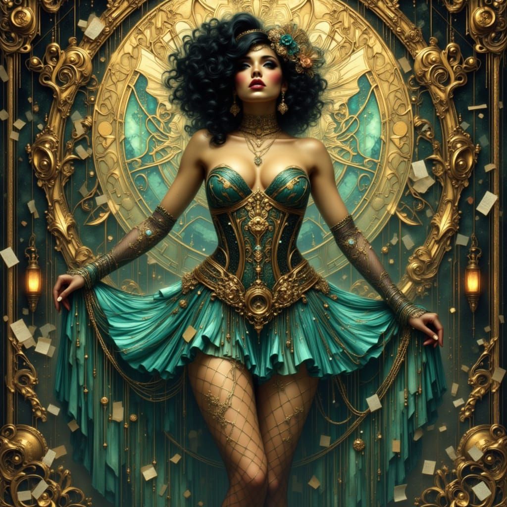 Woman in Brass Gear Corset & Dragon Scale Skirt