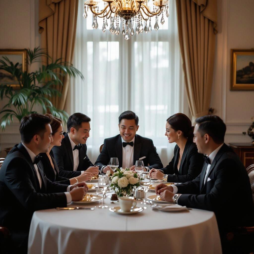 Realistic Rendering of Chubby Officials Fine Dining