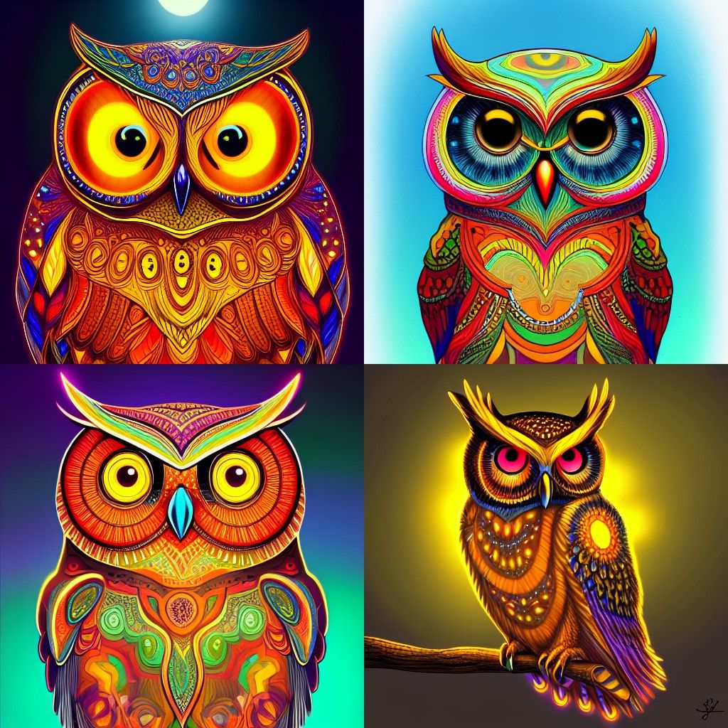 Glowing Amber Owl Digital Art