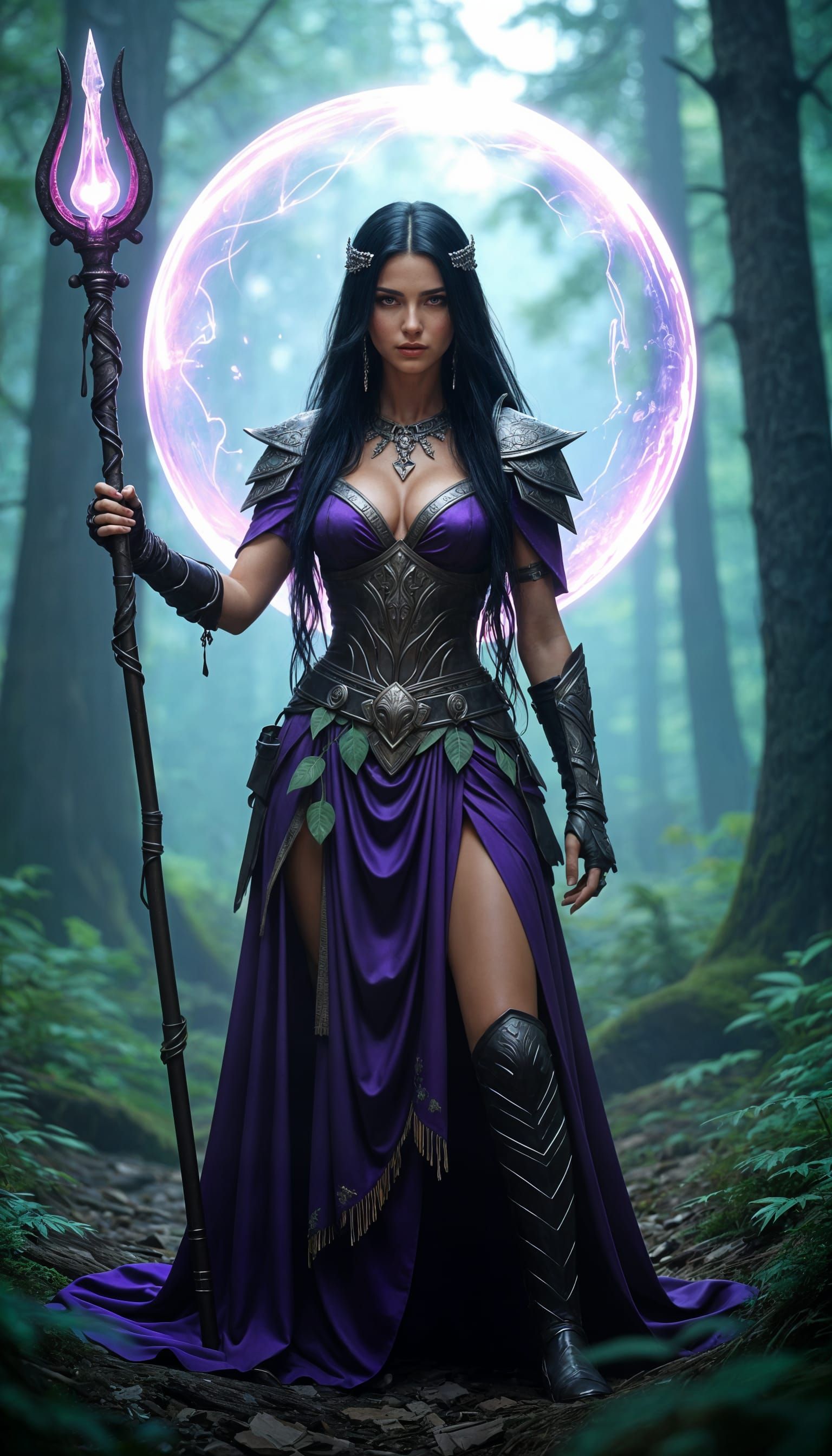 Turkish Druid Woman in Postapocalyptic Armor Holding Staff