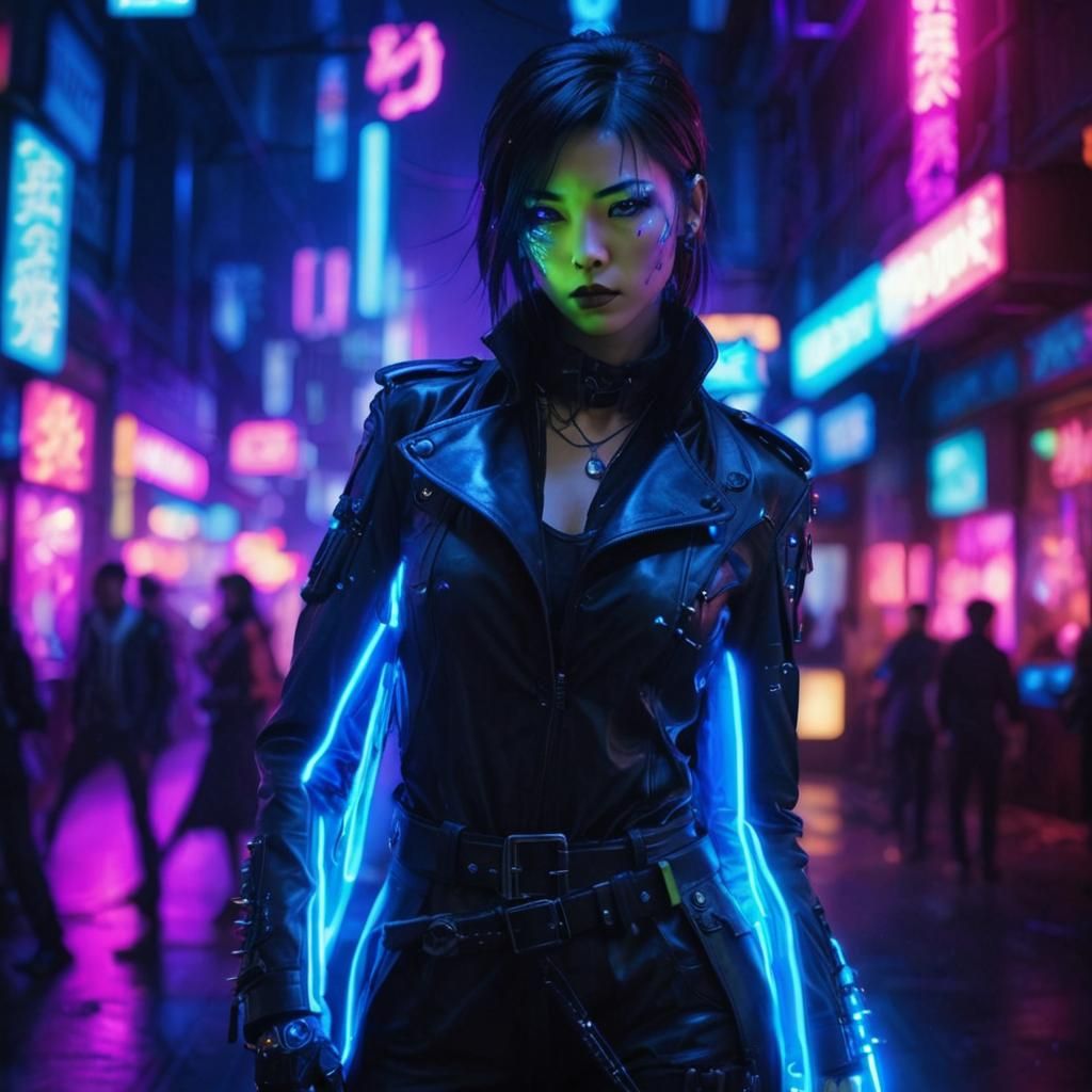 Biopunk Assassin in Neon Nightclub Shootout