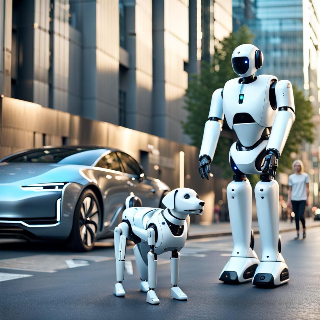 Futuristic Robotic Guide Dog on City Street