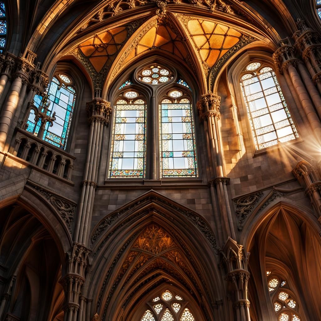 Majestic Gothic Architecture with Golden Hour Lighting