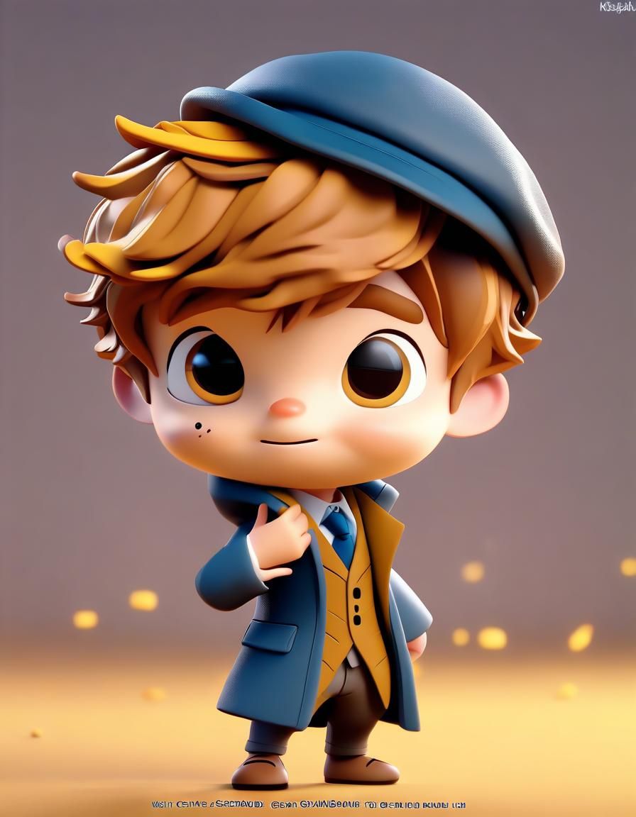 Cute Chibi Newt Scamander in 3D Digital Art