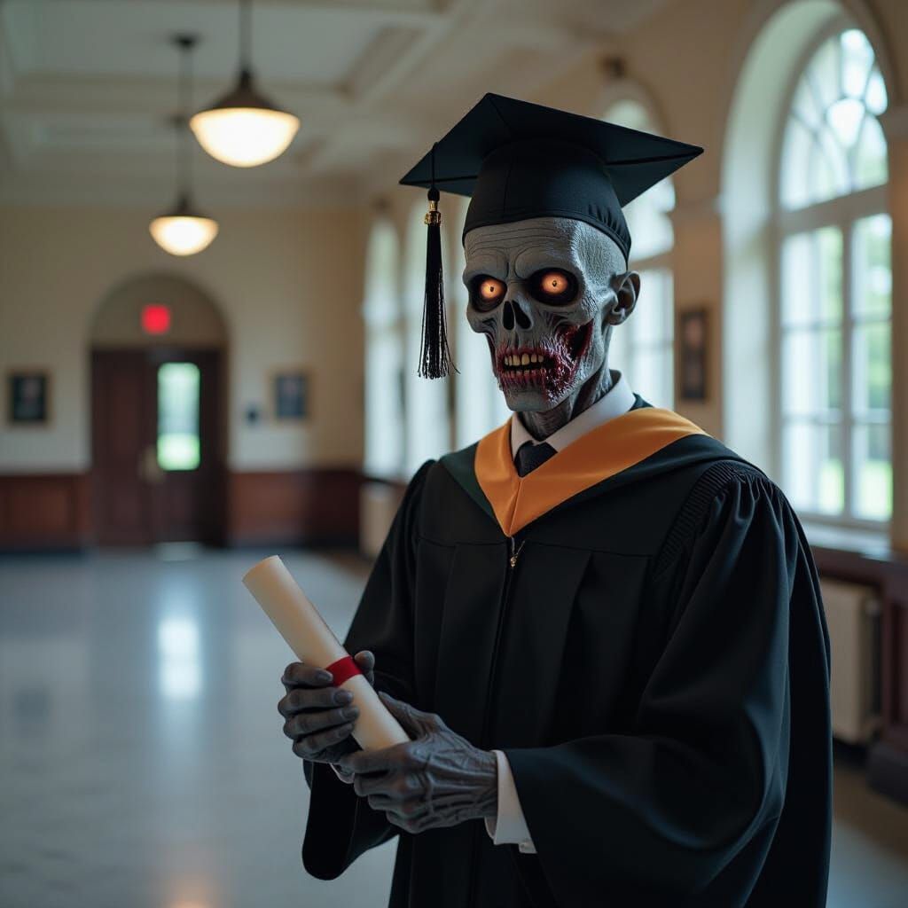 Zombie Graduates College in Cinematic Film Still