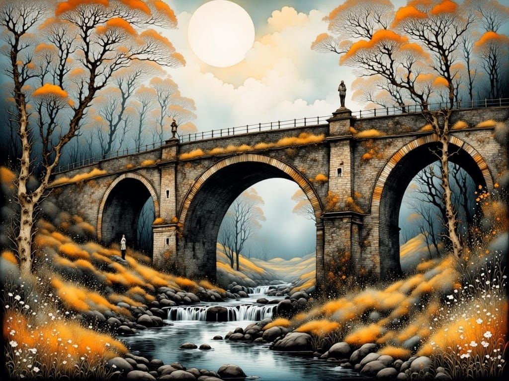 Vibrant Scottish Highlands Bridge in Intricate Graffiti Styl...