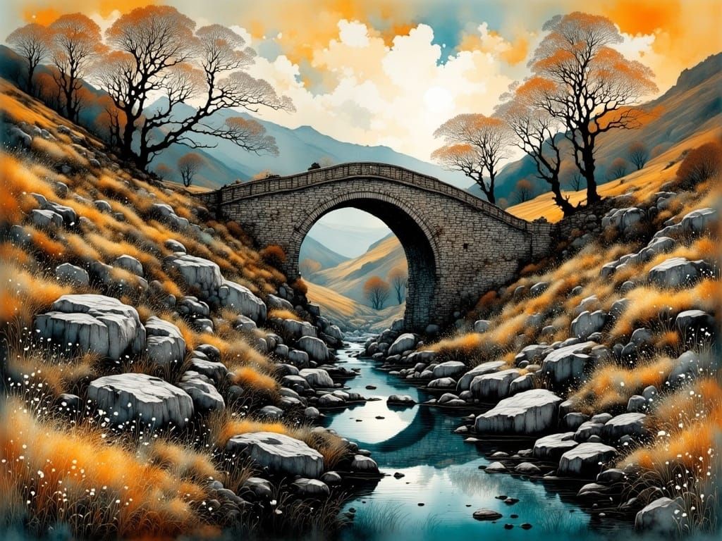 Graffiti Art of an Old Scottish Highland Bridge