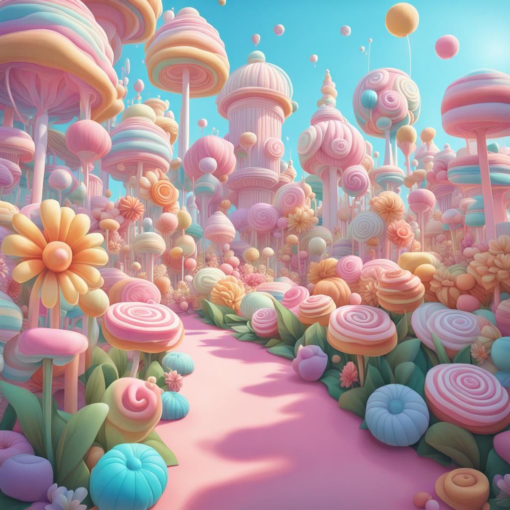 Utopian World: Pastel Flowers in Candy Art Style
