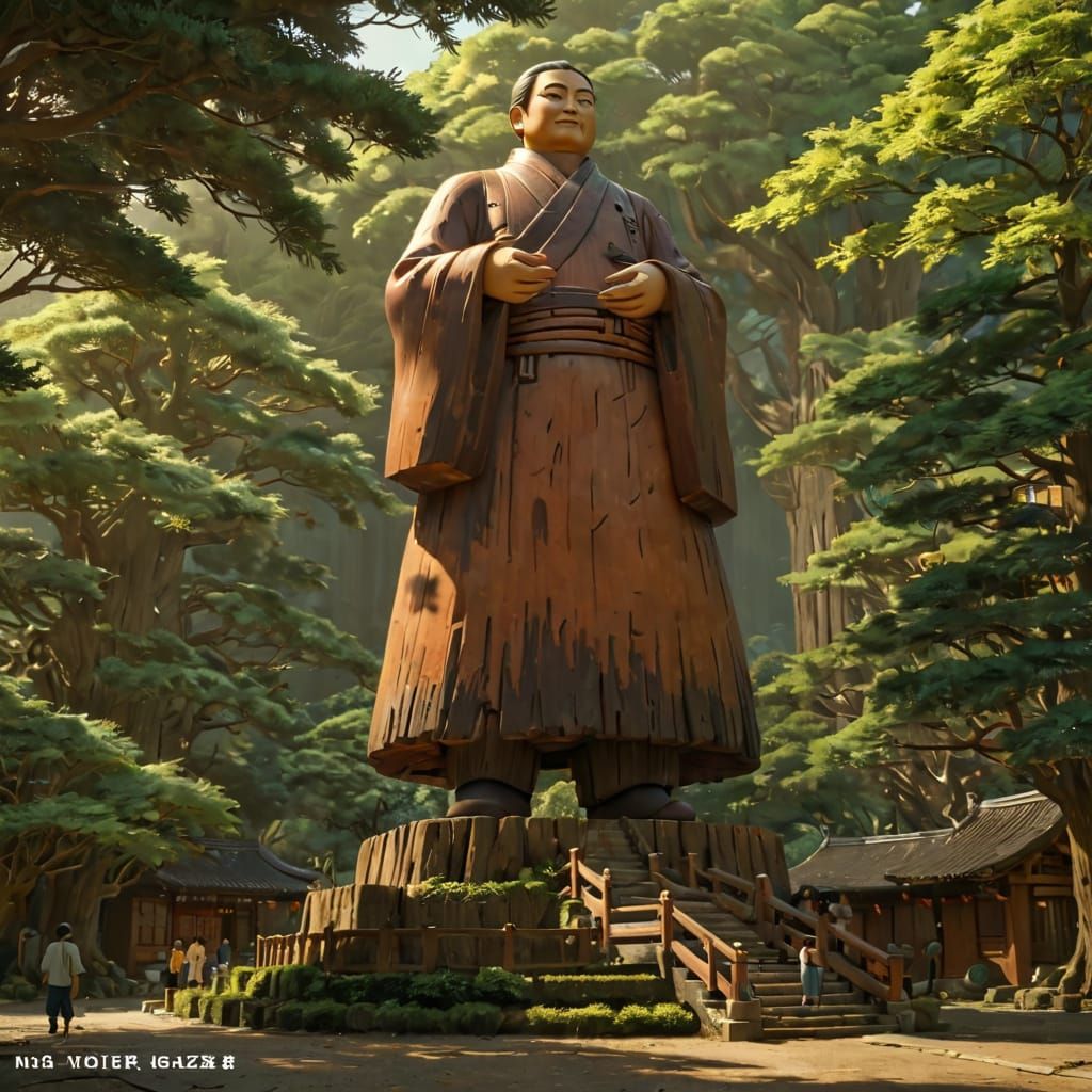 Gigantic Wooden Mao Zedong Statue in a Serene Chinese Villag...