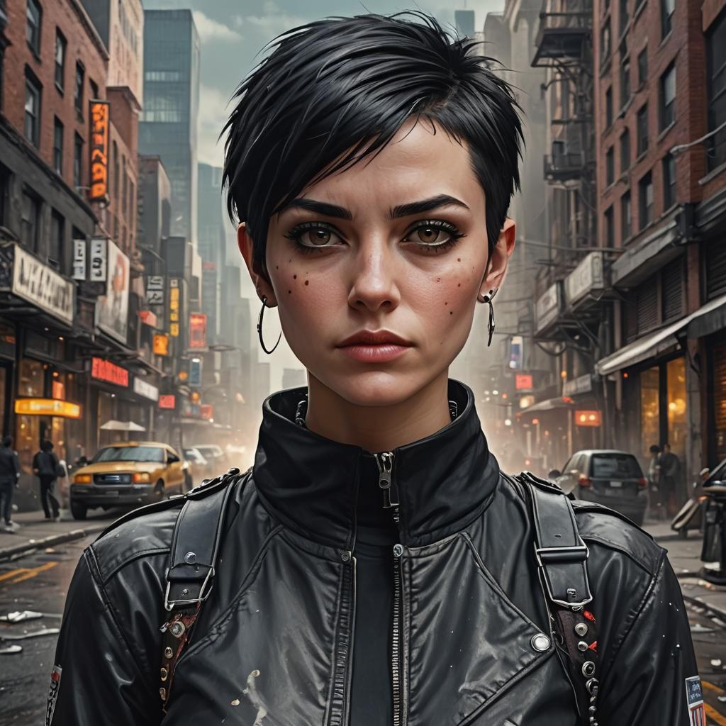 Hyperrealistic Portrait of a Punk Hacker Girl