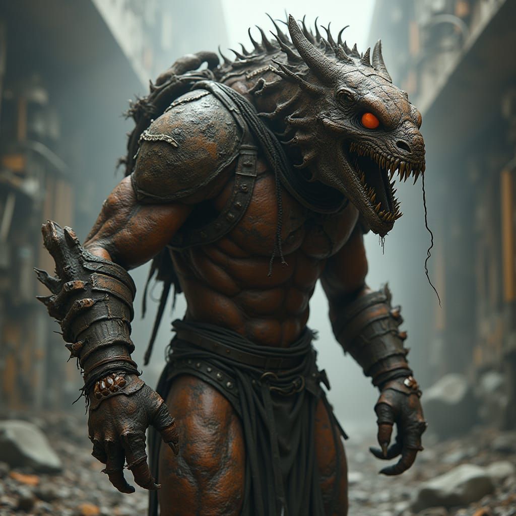 Armored Deathclaw in Gritty Post-Apocalyptic World