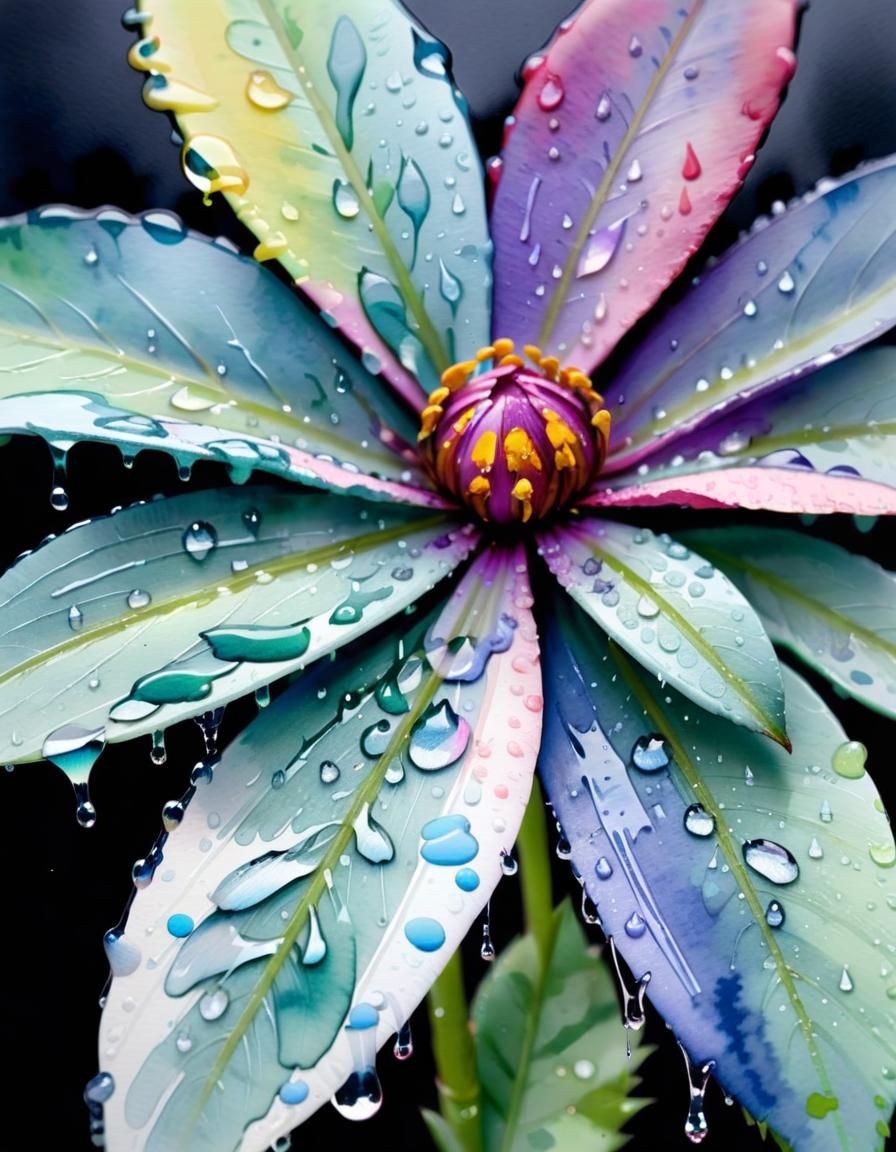 Dewdrops on Flower: Wet Brush Watercolor