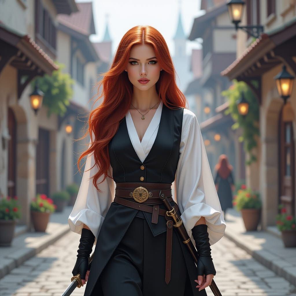 Scandinavian Fencer in Dark Fantasy Town