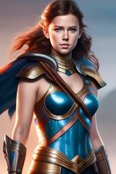 Warrior girl with wavy brown hair 31