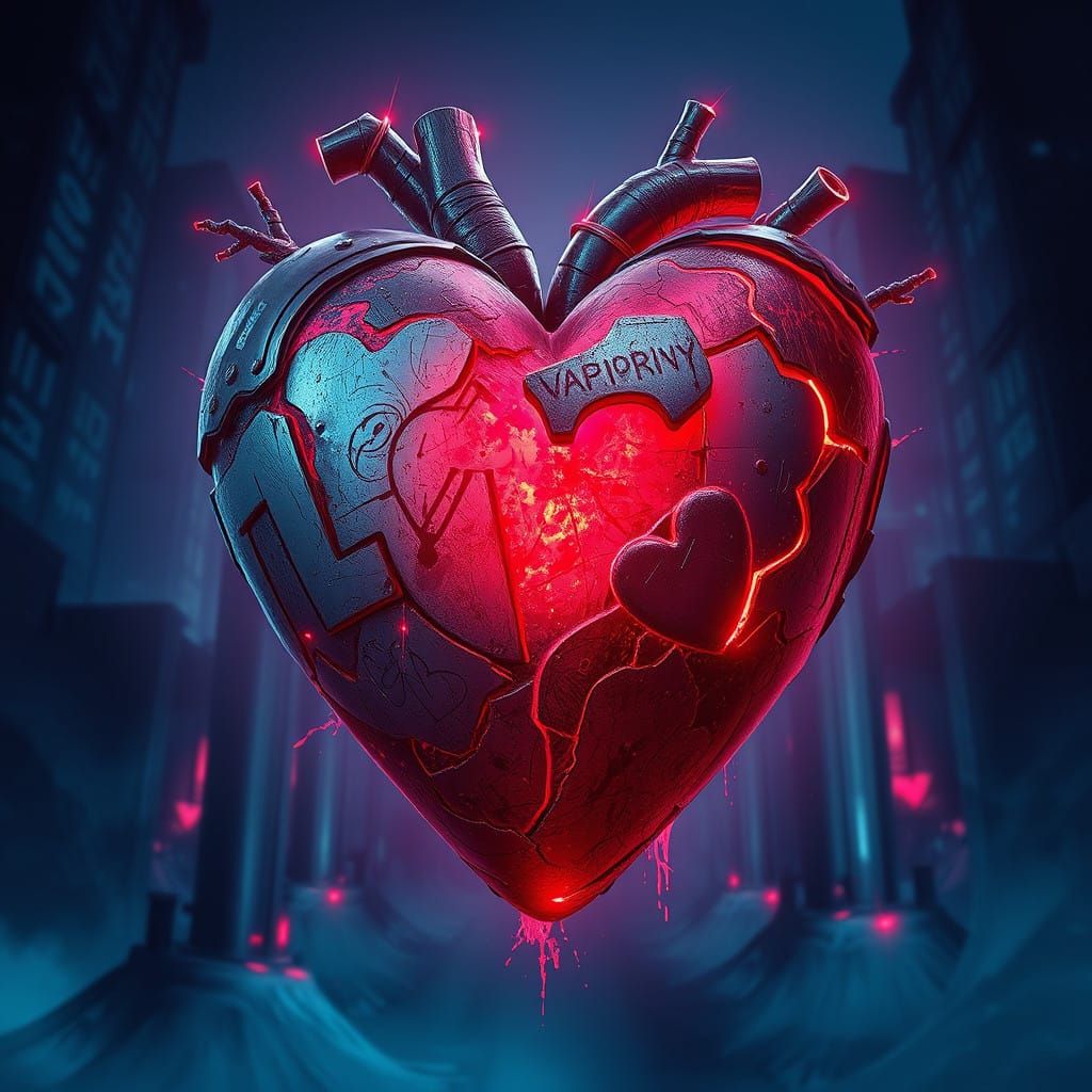 Grunge Heart in Urban Nighttime Cityscape