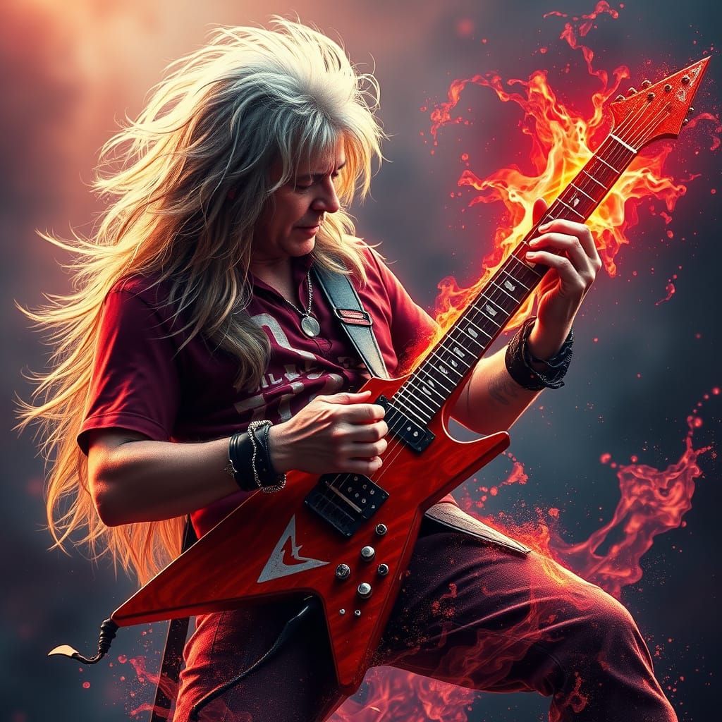 Rockstar's Epic Guitar Fantasy in Vibrant Splendor