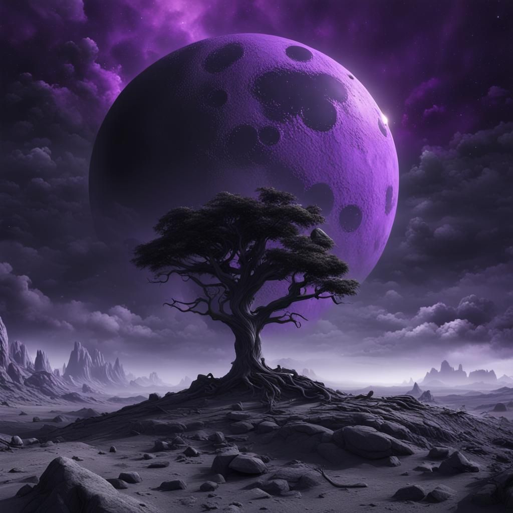 Wasteland with Black Moon and Purple Corona