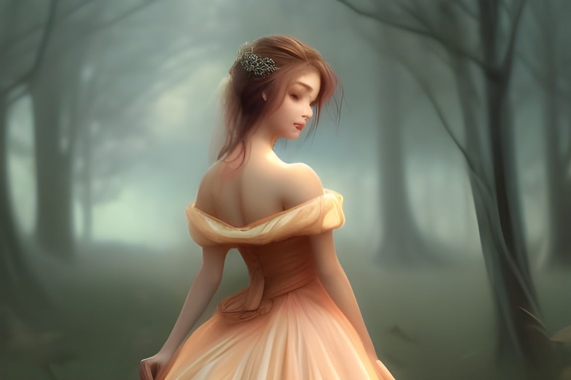 Peach Gown Portrait in Hyperdetailed Fantasy Art