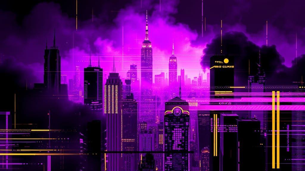 Futuristic Cityscape in Glitch Art Style