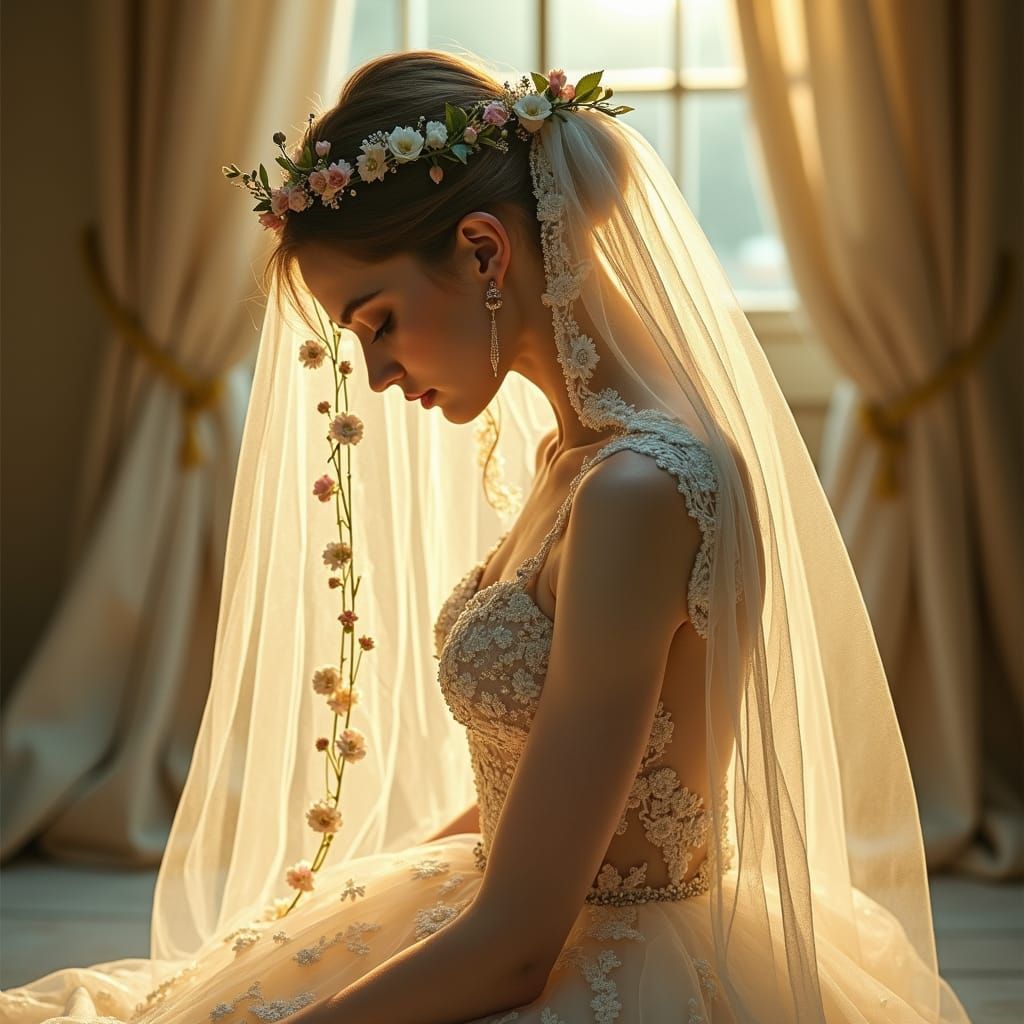 Bride in Elegant Wedding Gown from Behind