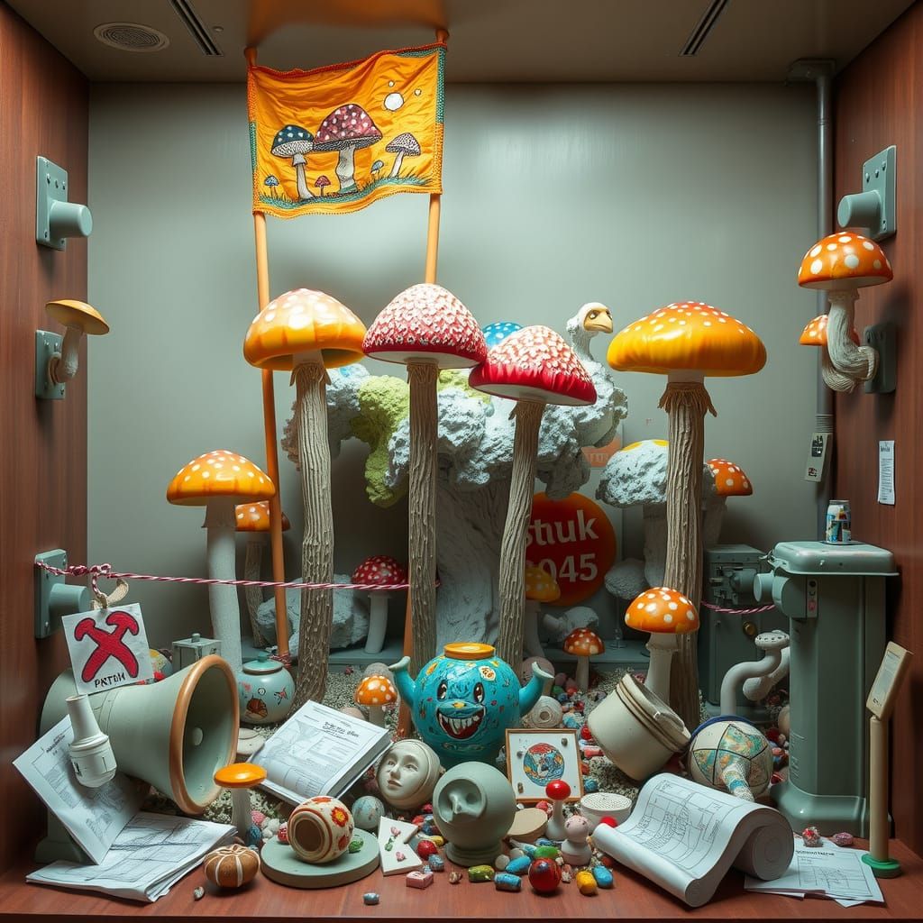 Vibrant Surrealist Flag Installation in Papier Box