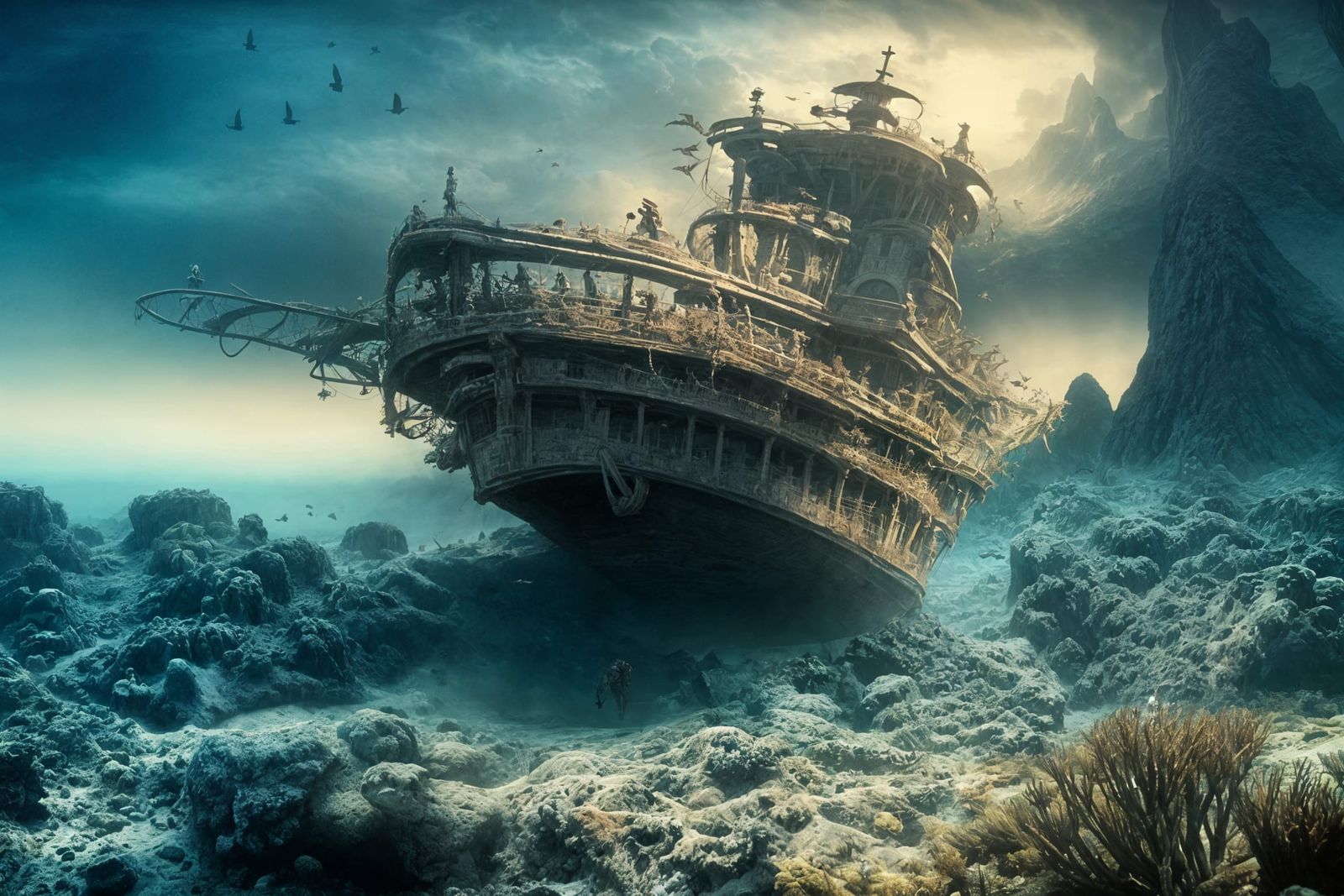 Undead Pirate Walking Underwater: Digital Matte Painting