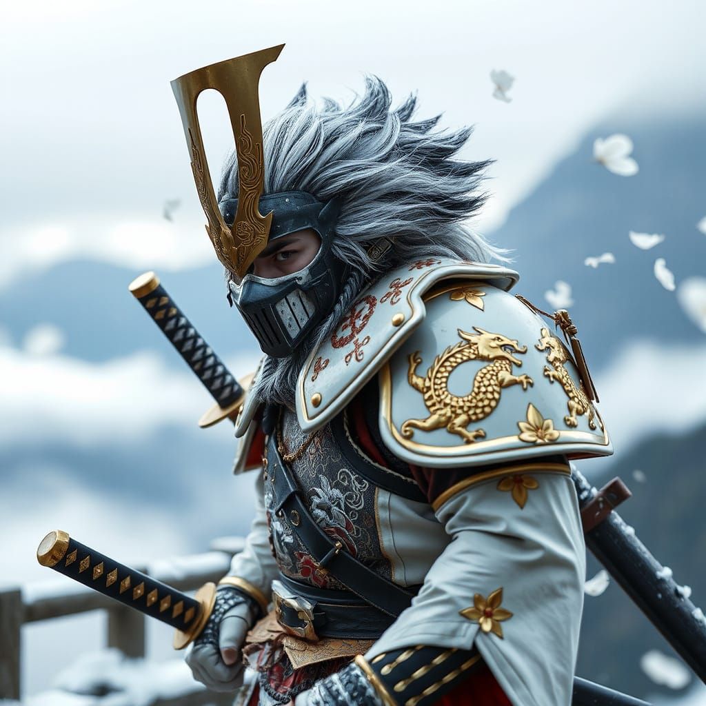 Wandering Ronin in Dragon Armor on Misty Mountain