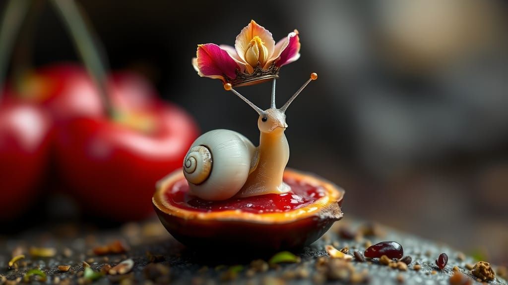 Tiny Royal Snail on Cherry Pit Throne