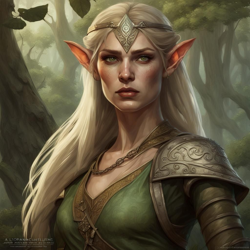 Bosmer Wood Elf Ranger Portrait in Art Nouveau Style