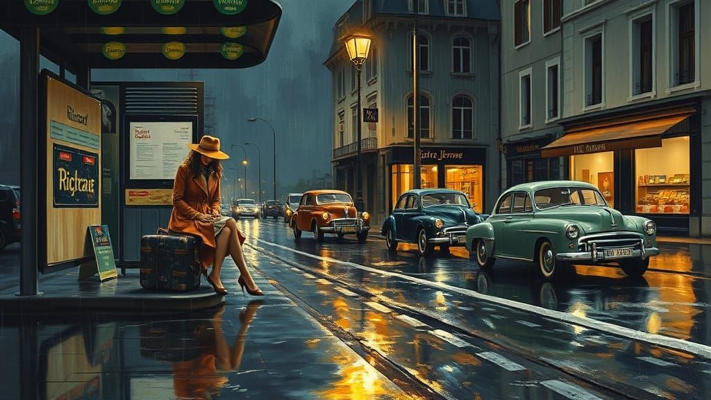 Rainy Night in a Quaint European Town