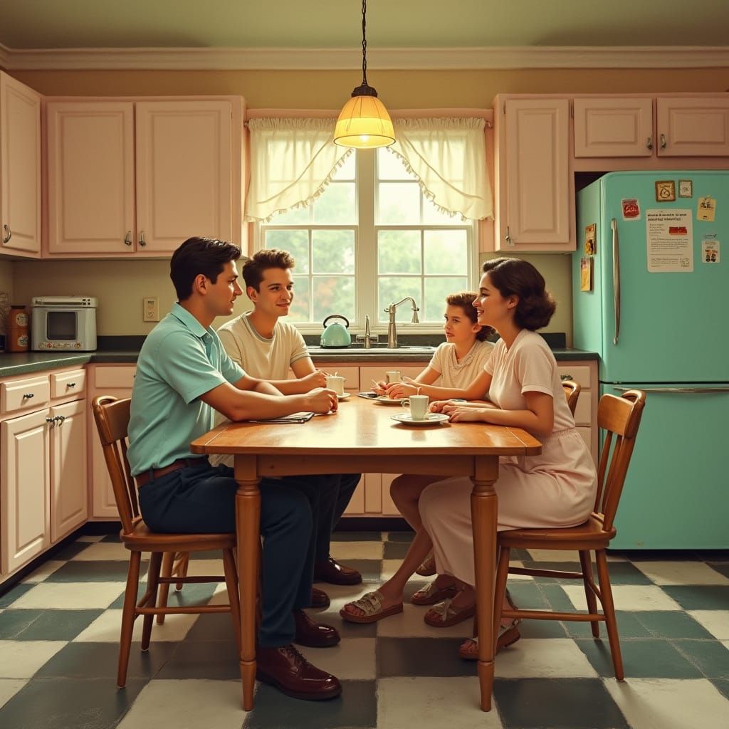 1950s Family Gathering in Rockwell Style