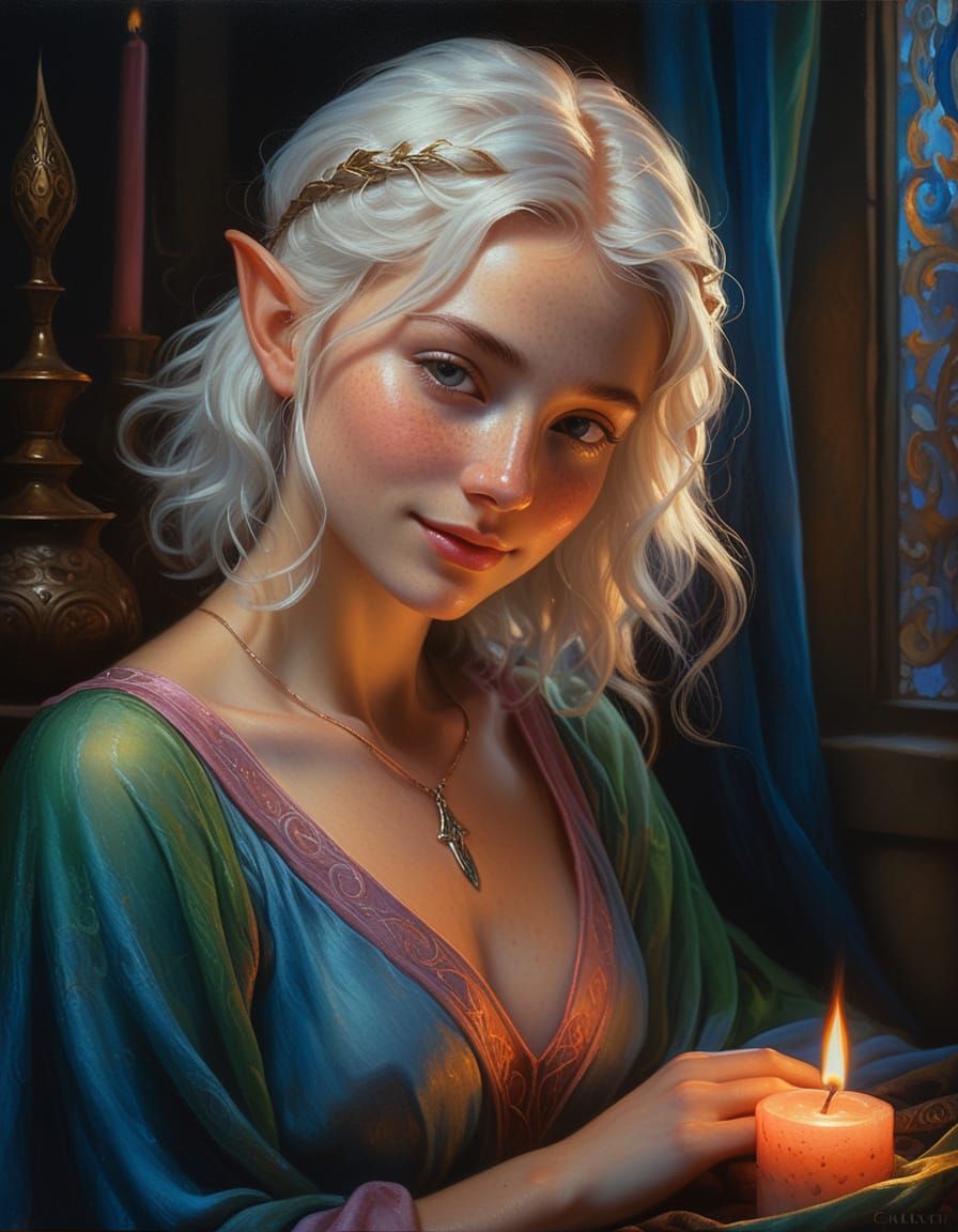 Ethereal Elf Woman in Renaissance Oil Painting Style