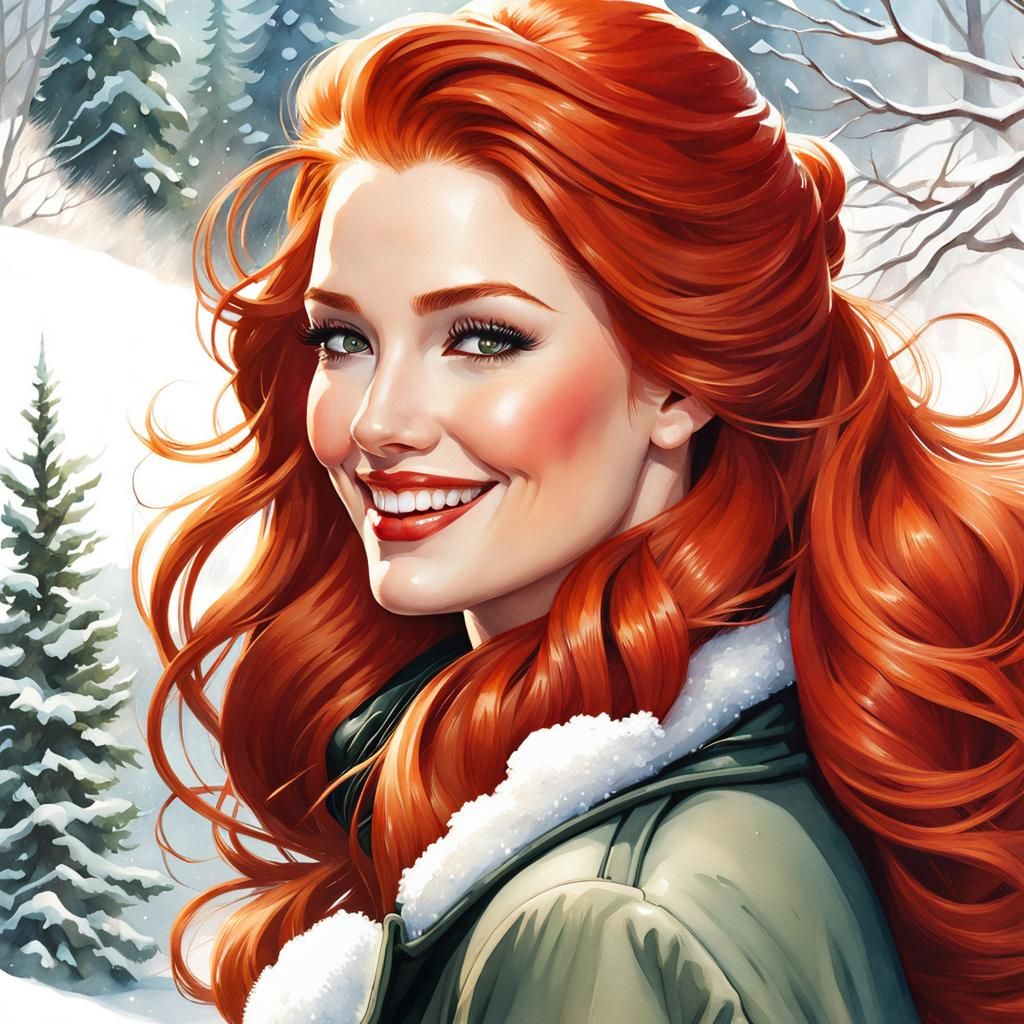 Gorgeous Redhead Portrait in Watercolor Style