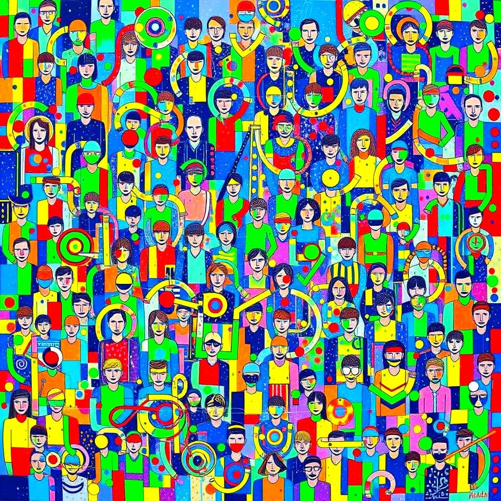 Abstract Expressionist Image of Vibrant Forms and Faces