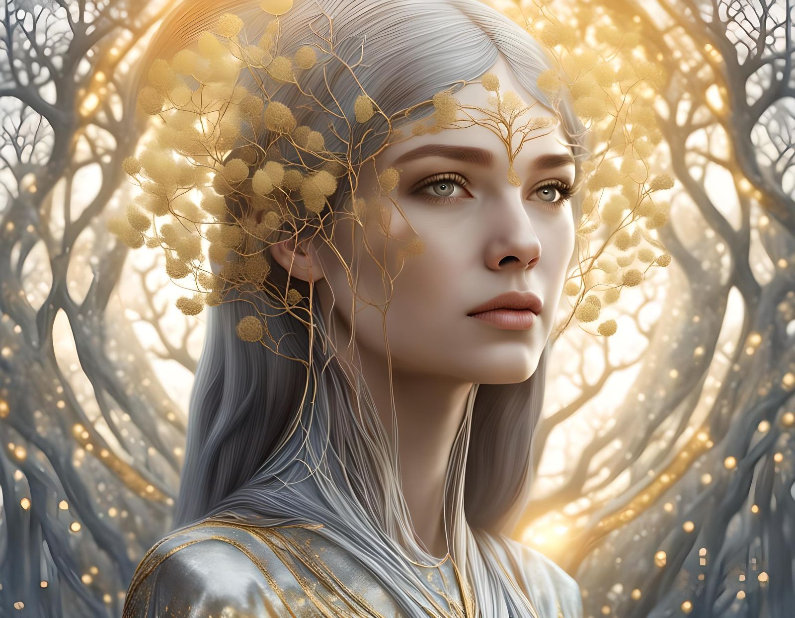 Woman with Plants: A Klimt-Inspired Art Nouveau Portrait