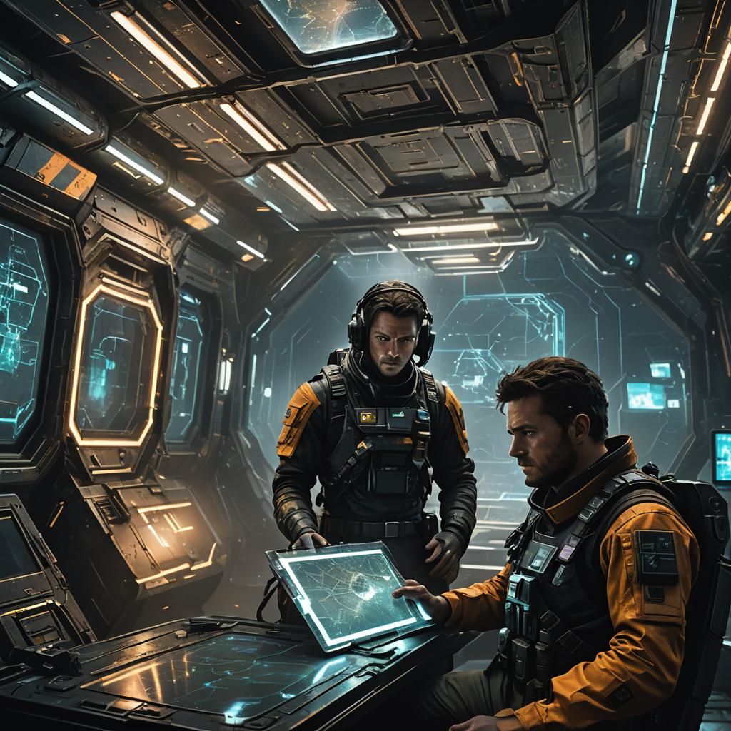 Rookie Commander Examines Colony Map in Neon Sci-Fi Style