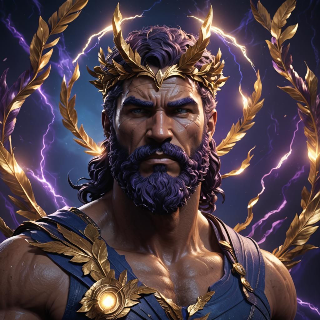 Hyper-Realistic Hercules Portrait with Lightning and Laurel