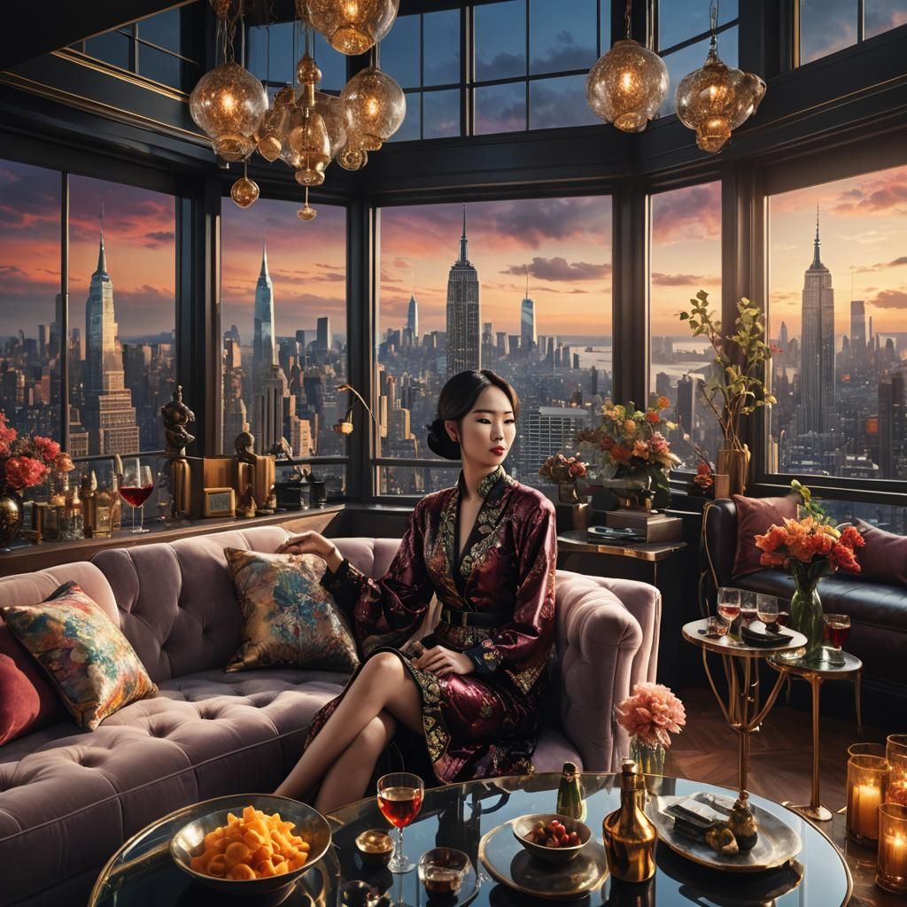 Interior of a New York penthouse. Maximalist interior design...