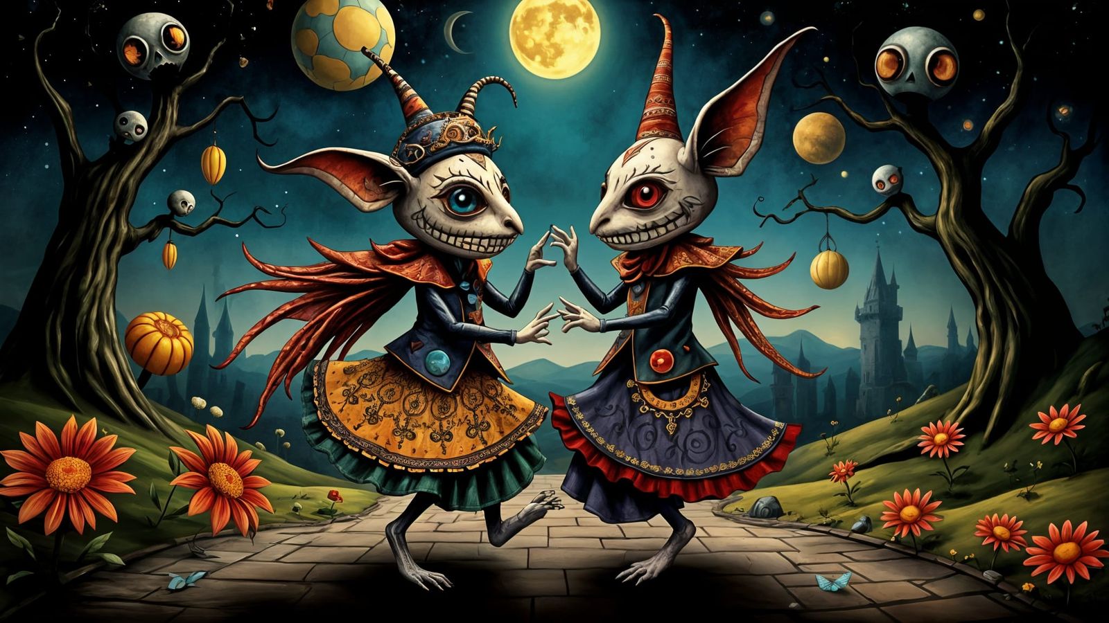 Demented Dancing Duo in Surreal Illustration Style