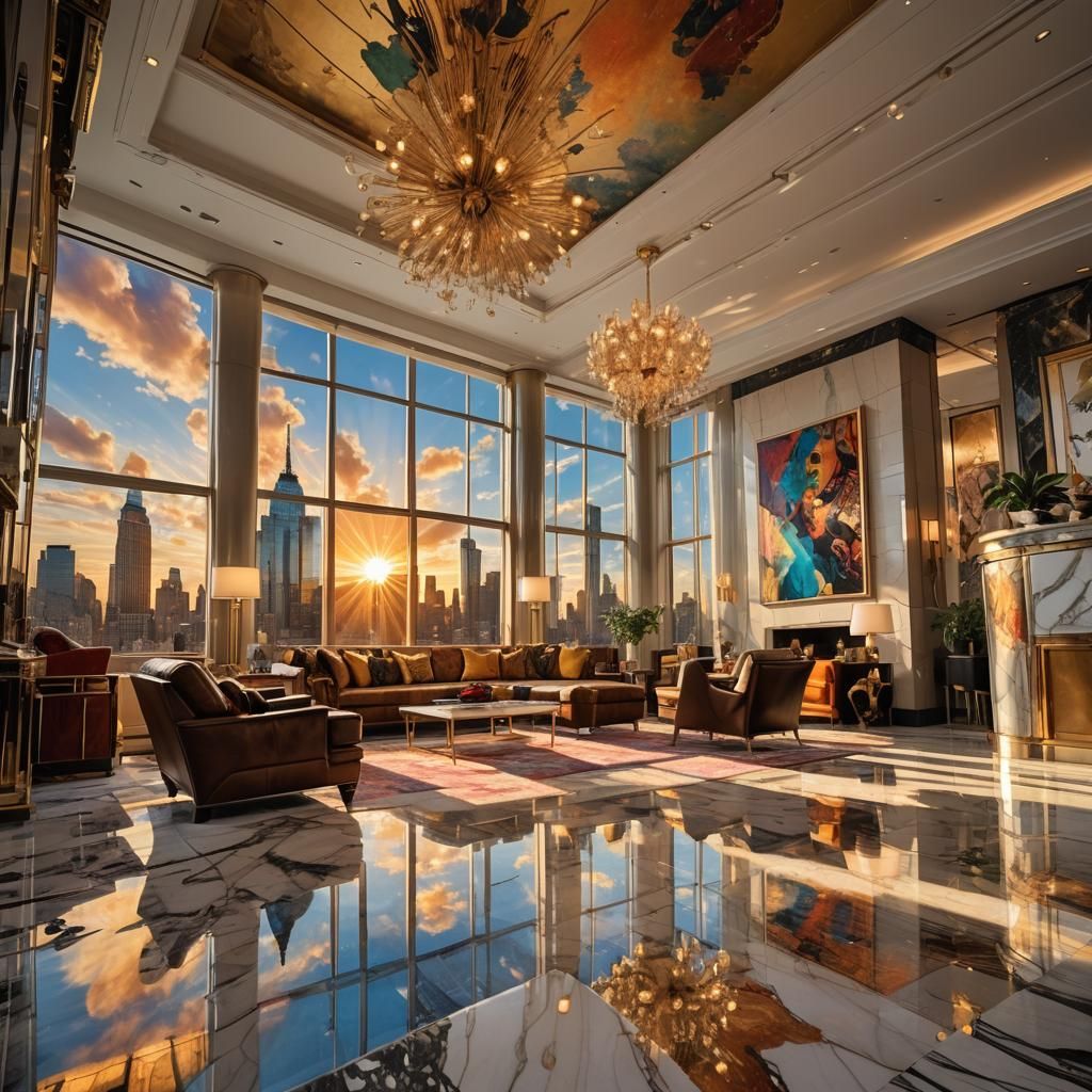 Opulent NYC Penthouse Interior in Comic Book Art