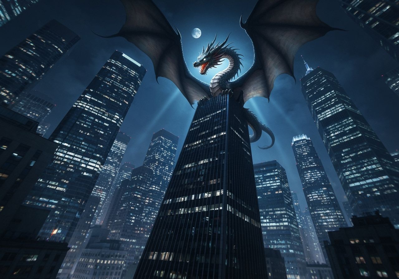 Majestic Brass Dragon on Ruined Temple