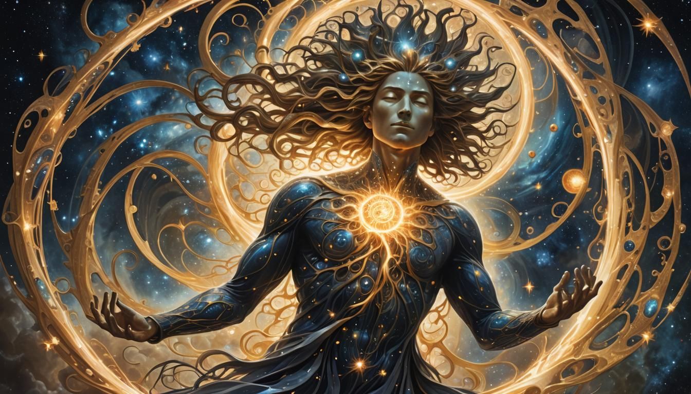 Mystical Figure Emerges from Cosmic Energy