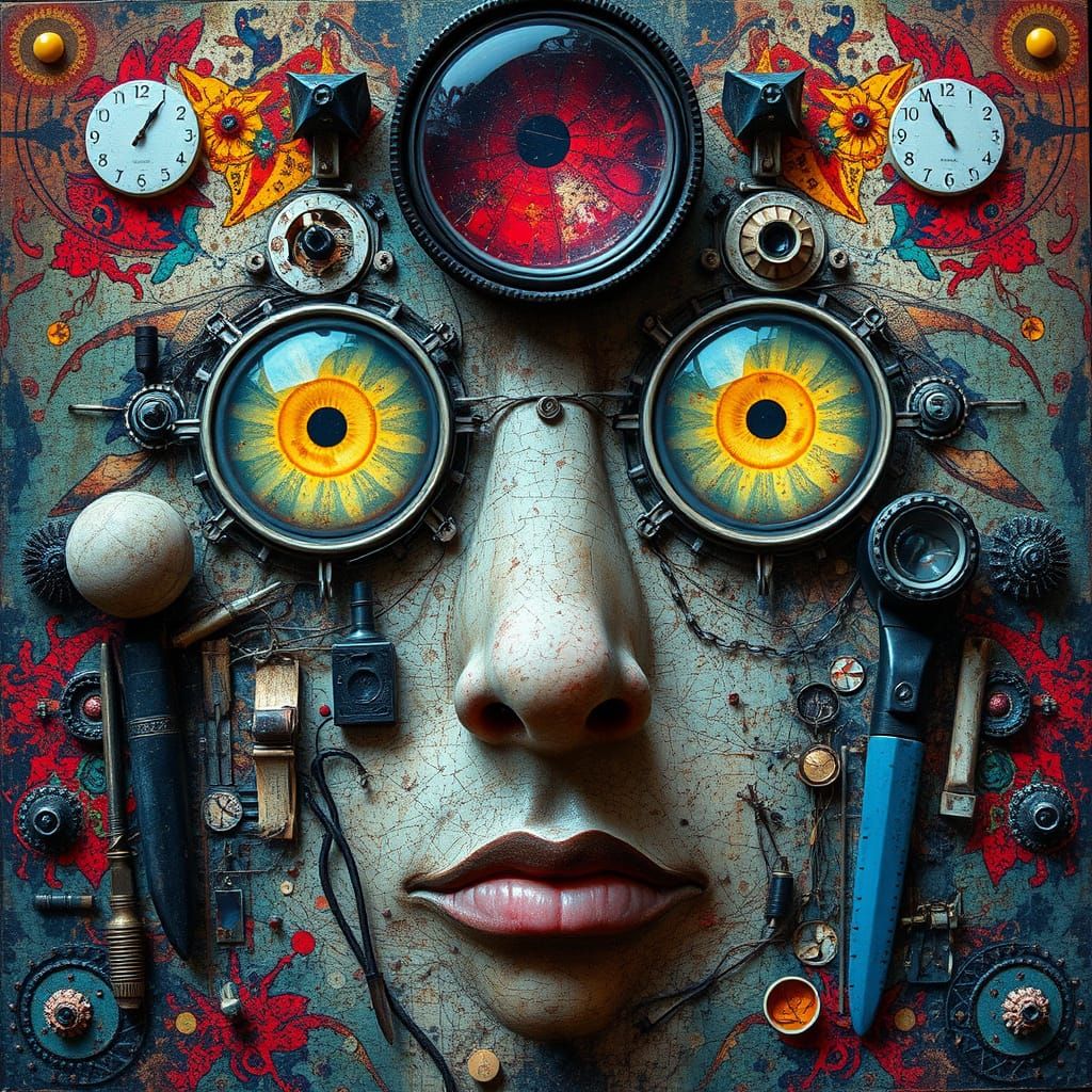 Grunge Glitchcore Face in Mixed Media