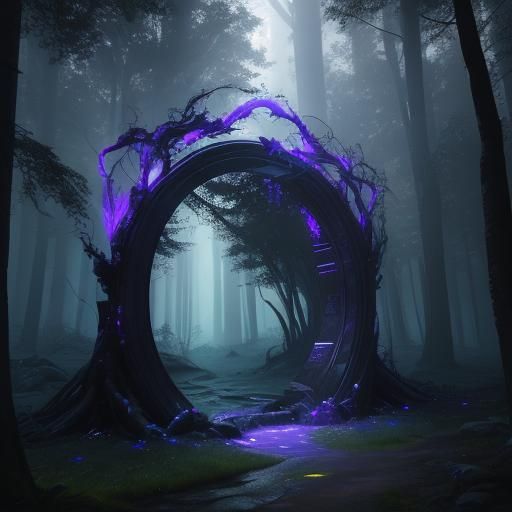 Glowing Portal in Mystical Forest: 3D Rendered Art