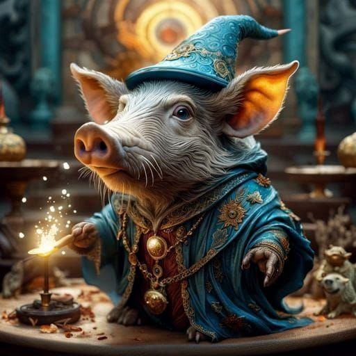 Pig Wizard Conjuring Magic